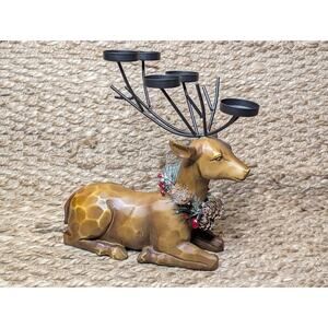 Rustic Tealight Candle Christmas Reindeer Metal Antlers 10.5" Holiday Decor